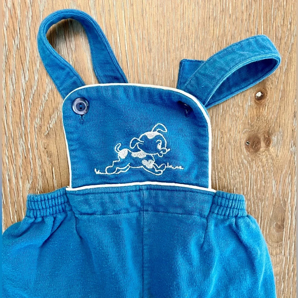 Carter’s Blue Cotton Overalls with embroidered‎ puppy running, size XL VTG 70s